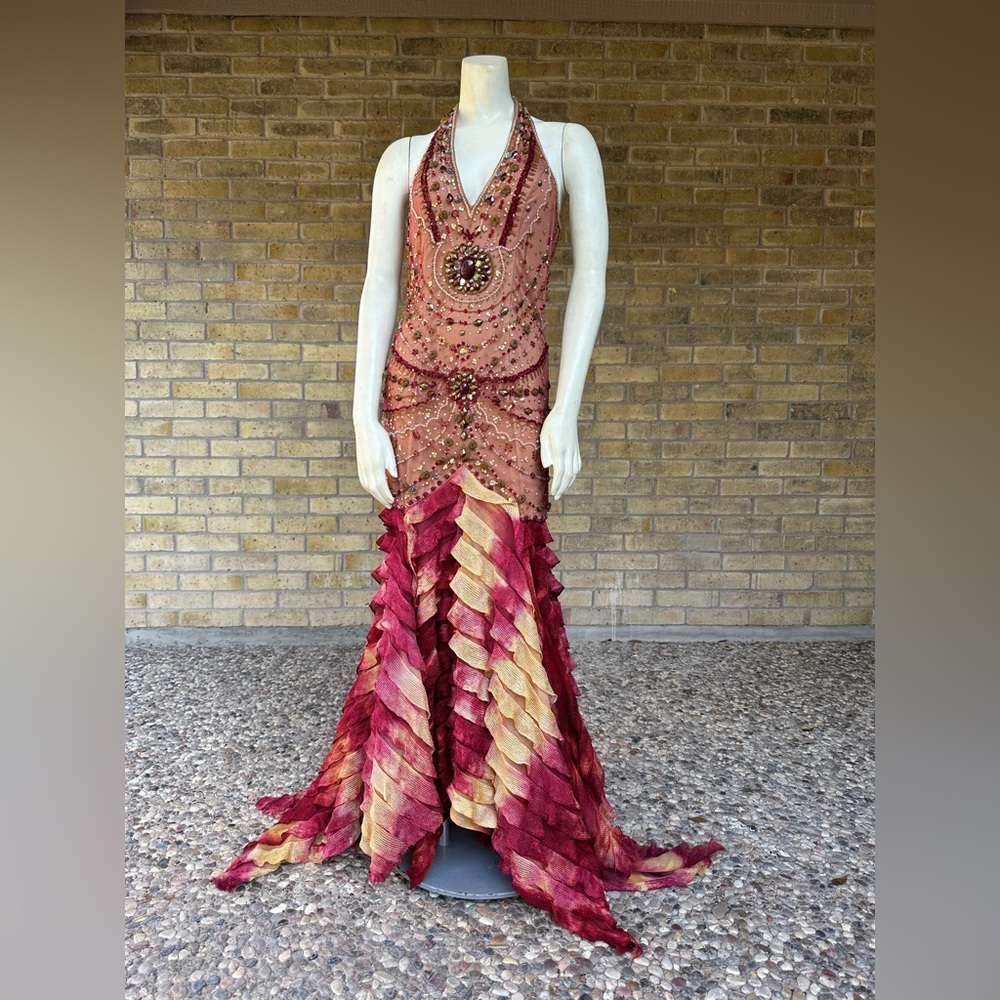 Vintage Y2K Beaded Halter Mermaid Gown | Sherry Couture Prom Dress